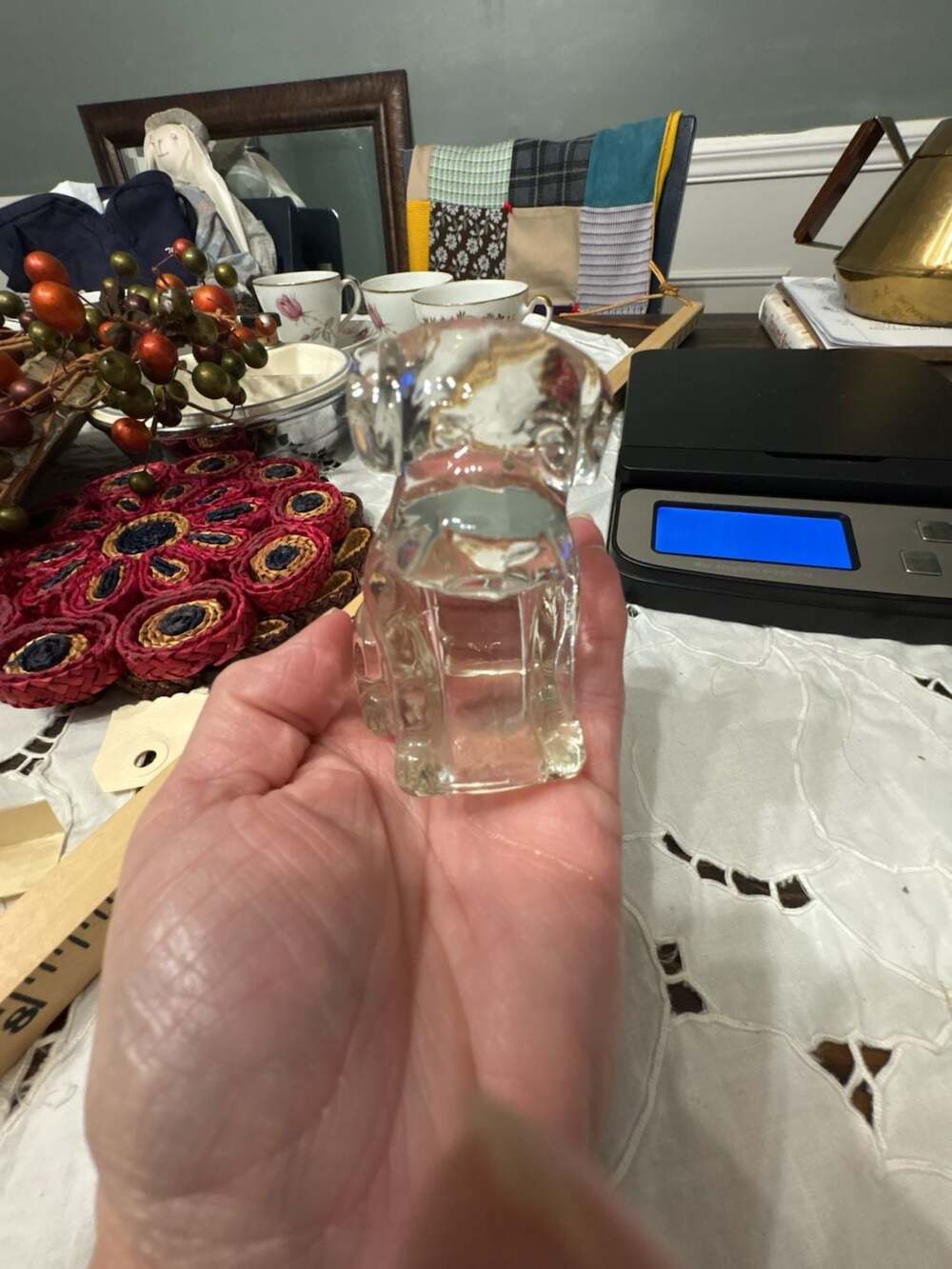 Vintage Federal Small Clear Crystal/Glass Mopey Dog Figurine - 1940's era